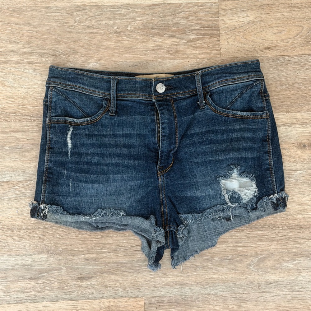 Hollister Dark Blue Distressed Jean Shorts